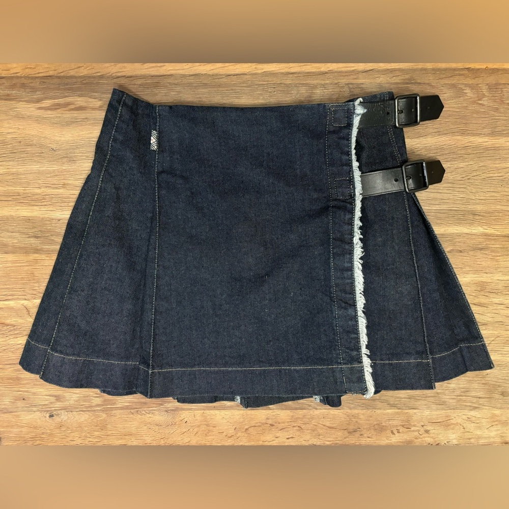 Burberry Dark Denim Skirt with Black Buckles
